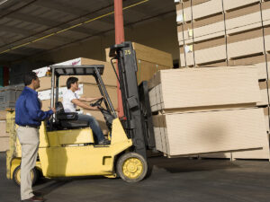 forklift moving wood