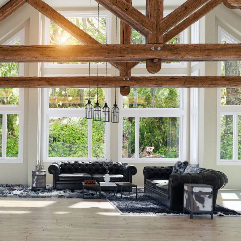 Large wood beams in a home's interior