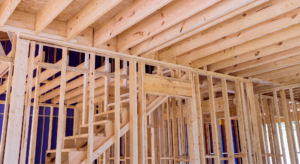 A wooden frame of a home